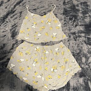 Peanuts Gray & Yellow Snoopy Floral Camisole & Shorts Pajama Set